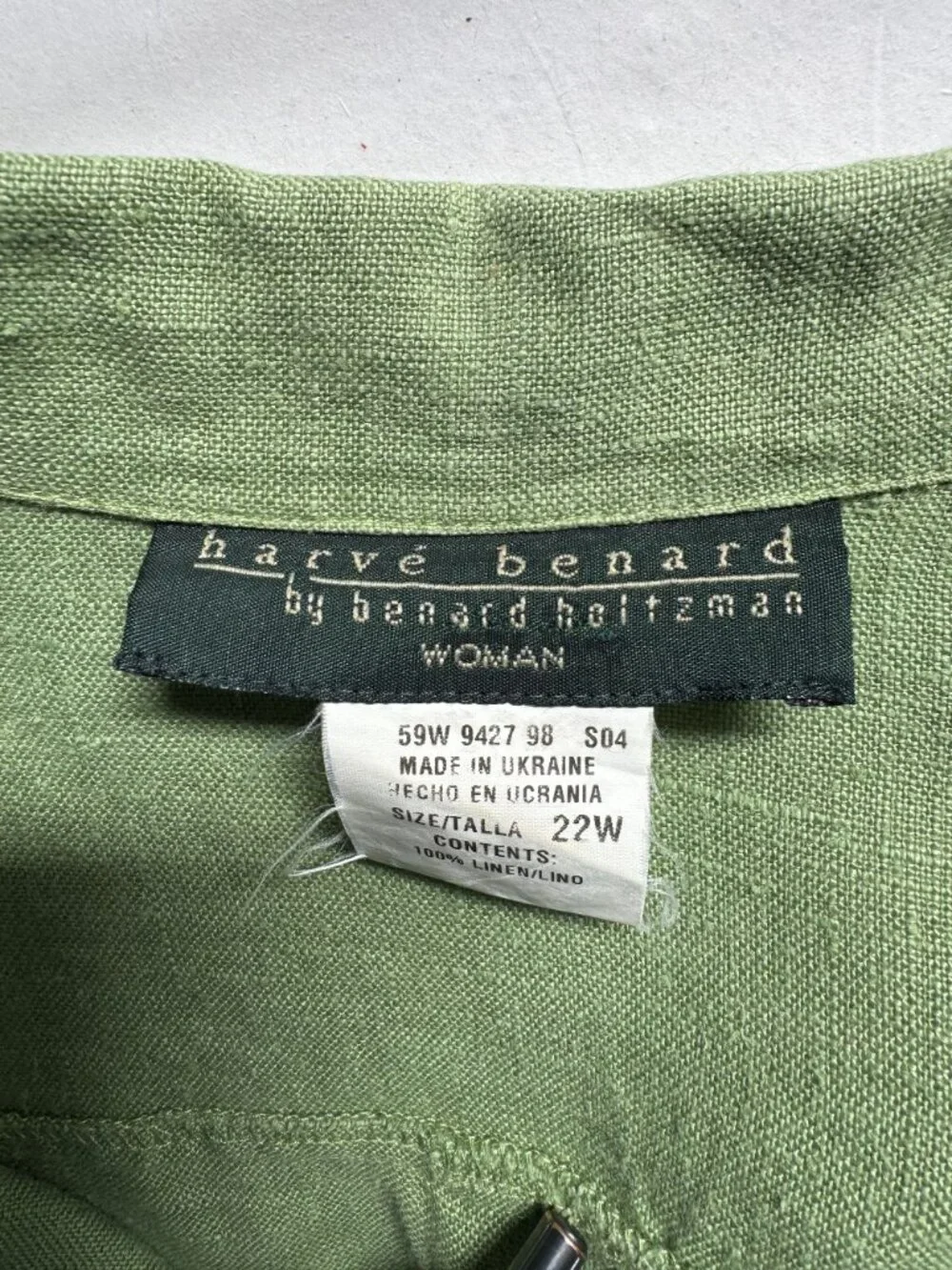 Harvé Benard Womens Plus Size 22W Green 100% Linen Button-Down Shirt Made In Ukr - Picture 5 of 16